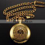 Fashion Skeleton Gold Case Roman Dial Mens Mechanical Pocket Watch thumbnail-5