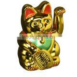 Plastic Battery Operated Maneki Neko Lucky Fortune Gold Cat Waving Arm thumbnail-1