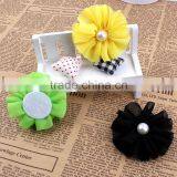 Handmade Chiffon Flower With Pearl Beads Center for Kids Hair Accessories for Baby Girl thumbnail-4