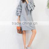 New Style Casual Straight Women Ruffle Sleeve Tee Dress Autumn Fashion Female Knee Length Grey Dresses thumbnail-1