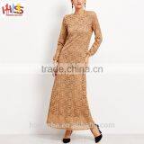 Muslim Lace Overlay Long Sleeve Islamic Kaftan Abaya Maxi Dress New Model Abaya in Dubai HST7733 thumbnail-5