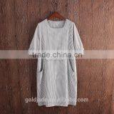 Hospital Gown With Round Collar Wear Cotton and Linen Dress Striped Short Sleeve in Summer Patient Clothes for Girl Women thumbnail-2