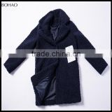 2015 Winter Fashion Blue French Terry Wool Fabric Coat