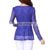 OEM ODM Factory Direct Manufacture High Fashion Elegant Long Sleeves Round Neck Women Net Tops thumbnail-3