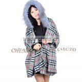 CX-B-P-39 Cheap Genuine Raccoon Fur Trim Pashmina Shawls Wholesale With Hood thumbnail-1