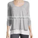 High Quality Double-Layer Long-Sleeve Tee/Pima Cotton Relaxed Style Top Layer Side Open Hemp t Shirt for Women thumbnail-1