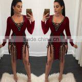 Zm50308b v Neck Hollow Out Women Clothes Pure Color Sexy Lady Dresses thumbnail-4