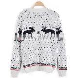 White Crew Neck Long Sleeve Polka Dot Knitting Deer Pattern Custom Christmas Sweater thumbnail-2