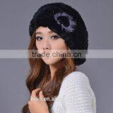 2016 New Genuine Rex Rabbit Fur Hat Knitted Rabbit Fur Cap Real Rabbit Fur Headwear Winter Warm Womens Hat thumbnail-5