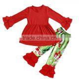 Hot Sale Christmas Boutique Children Red Ruffle Cotton Top With Icing Pants Sets New Design Wholesale Girl's Outfits usa