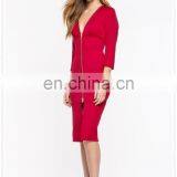 China Fashion Cheap Sexy 3/4 Sleeves Zip Front Midi Bodycon Dress for Women thumbnail-4