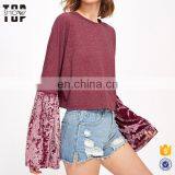 Wholesale Crewneck Sweatshirt Plain Sweatshirt Custom Velvet Bell Sleeve Mixed Top thumbnail-4