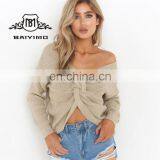 Wholesale Stocks Women Sexy Backless V Neck Batwing Long Sleeve Knit Sweater thumbnail-1