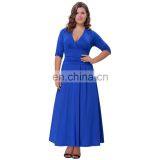 Hanna Nikole Women's Solid Color Plus Size 3/4 Sleeve V-Neck Blue Evening Party Dress HN0023-3 thumbnail-4