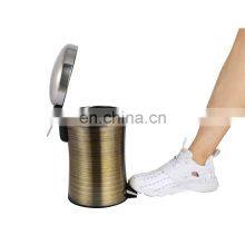 Hotel Slim Design Stainless Steel Foot Pedal Waste Bin With Gold Color Bathroom Trash Can thumbnail-2