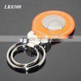 Oval Shaped Orange Leather Double Alloy Keyring Stainless Steel Sticker Metal Leather Key Fobs thumbnail-6