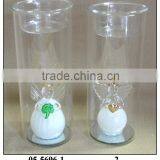 Hand Blown Glass Tall Candle Holder With LED Light thumbnail-1