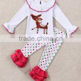 Christmas Reindeer Cute Ruffle Toddler Girls Boutique Clothing Sets thumbnail-2