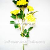 Artificial 4pcs Yellow Rose Silk Flower