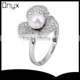2015 Fashion 925 Sterling Silver Ring Clover Micro Zircon Pave Setting Pearl Ring thumbnail-1
