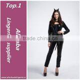 High Quality Black Latex Zipper Front Long Romper Sex Sexy Catwoman Costume Lingerie With Tail thumbnail-1