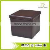Red Faux Leather Storage Ottoman Cube Portable Foot Rest Stool thumbnail-3