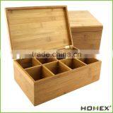 100% Natural Bamboo Tea Box With Hinged Lid Bamboo 8-Compartment Tea Storage Box Tea Bag Holder/Homex_Factory thumbnail-1