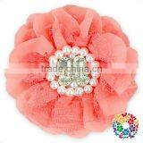 Posh Ivory Cheap Wholesale Handmade Rhinestone Center Lace Fabric Flower thumbnail-5
