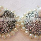 Silver Tone Jhumka Pearl Bollywood Dangler EARRINGS thumbnail-3