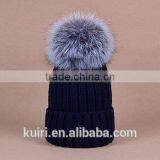 Knitted Hat With Snap Silver Fox Fur Ball on Top thumbnail-5