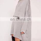 2017 High Quality Grey Long Sleeve Oversized Satin Shirt Dress Designs thumbnail-5