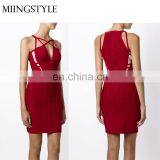 Latest New Woman Sleeveless Sexy Deep V Dinner Dress , Wholesale Midi Middle Aged Women Fashion Dress thumbnail-1