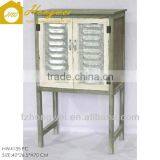 Antique Wooden High Legs Cabinet Rustic Grey Wooden Cabinet for Home Storage thumbnail-1