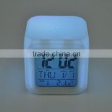 hot selling seven color changing alarm clock, square clock