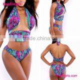 Contrast Black White High-waisted Halter Bikini thumbnail-5