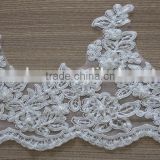 Embroidery ribbon and beaded corded bridal mesh lace