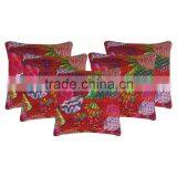 Floral Print Tropicana Kantha Cushion Cover Indian Tropical Kantha Pillow Cover Set Of 5 Pcs thumbnail-1
