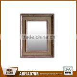 Large Rectangle Decorative Mirror Double Edge Linen Dressing Wooden Wall Hanging Mirror