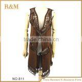 Factory direct sale lady fashion suede scarf shawl with long fringe