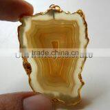 Yellow Banded Agate Natural Design Electroplated Slices Pendants thumbnail-1