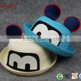 Summer Outdoor Leisure Mouse Cartoon Little Girls Wheat Fedora Straw Hat for Sale Unisex With Round Top