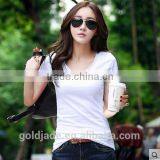 Customized Manufactorying Pure V Neck Short-sleeve Ladies T Shirt thumbnail-1