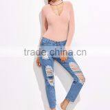 Pink Cut Out Mock Neck Zipper Back Ribbed Bodysuit Cotton Blends Long Sleeve Sexy V Neck Sweater thumbnail-5