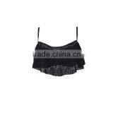 Black Bikini Set With Flouncy Ruffle and Floral Cutouts at Top and Scrunch Bottom thumbnail-2