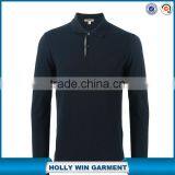 Soft Dark Navy Blue Thermal Cotton Long Sleeve Polo Shirt on Sale thumbnail-1