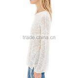 Cheap Drop Shoulder Sleeve Crew Neck Slub Stylish Long Sleeve Sweaters With Hem Split thumbnail-2