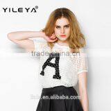 Hollow Out Net Designed Sports Style Latest Summer Fashion Women Blouses Elegant, Lace Embroidery Blouse thumbnail-1