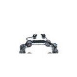 Adjustable Shamballa Bracelet, Gunmetal Plated Black Rhinestone Ball thumbnail-1