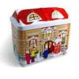 custom beautiful house shape tin box for cookies