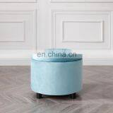 Storage Ottoman Chair Storage Stool Linen Round Pouffe Chair Pouffe Ottoman Footstool thumbnail-3